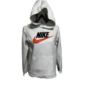 Nike Kids Sportswear Fleece Pullover Hoodie Youth Large White Black Orange Logo